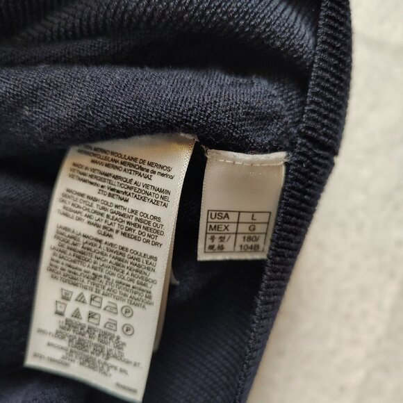 Brooks Brothers Merino Wool Sweater Pull Over Navy V Neck Mens Large - Picture 4 of 8